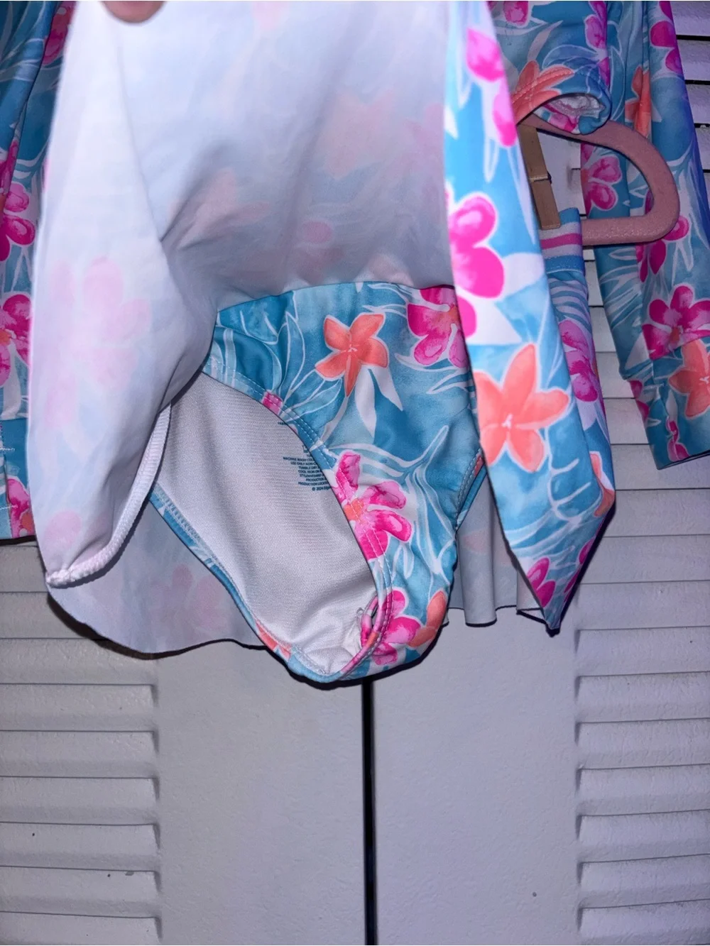 Girls' Blue Floral Long-Sleeve Swim Set with Skirt